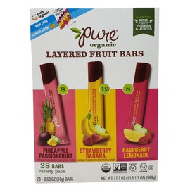 Pure Organic Layered Fruit Bars - Pineapple Passion Fruit, Strawberry Banana, and Raspberry Lemonade - 28 Fruit Bars Per Box - Choose a 56 Pack or 84 Pack (56)