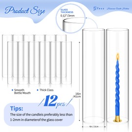 Showgeous 12 PCS Hurricane Candle Holder, D:4" H:16" Open Ended Glass Candle Cylinder Sleeve, Clear Glass Cylinder Candle Holder, Open Flame Candle Chimney Tube Cover, Bottomless Cylindrical Glass