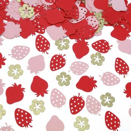 235PCS Strawberry Confetti，Pink and Red Confetti Table Decoration，Friut Theme Baby Girls Strawberry Birthday Party Supplies，Baby Shower Strawberry Confetti Table Decorations