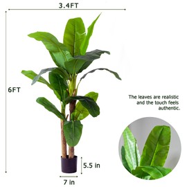 Erimda 6FT Artificial Banana Tree Tall Fake Banana Leaf Plant Faux Banana Silk Tree Faux Banana Leaves for Home Swimming Pool Indoor Outdoor Patio Tropical Decor