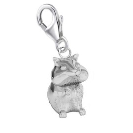 Animal Charm Pendant for Charm Bracelet, 925 Sterling Silver, for Children, Girls, Baby, Women, Silver, 3D hamster 10 x 7 mm.