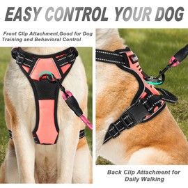 BARKBAY No Pull Dog Harness Front Clip Heavy Duty Reflective Easy Control Handle for Large Dog Walking(Light Pink,XL)