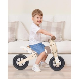 KRIDDO Kids Balance Bike for Toddlers 2-4 Years Old, Toddler Bike with Comfortable Leather Seat and 3 Adjustable Seat Heights, DIY Stickers, Gift for Boys and Girls, Wooden