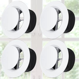 Baquler 4 Pcs 4 Inch Round Air Vent Cover, Adjustable Ceiling Diffuser Vent Bulk, ABS HVAC Cover for Ceiling & Wall, Soffit for Bathroom Kitchen Attic, Easy Install, White