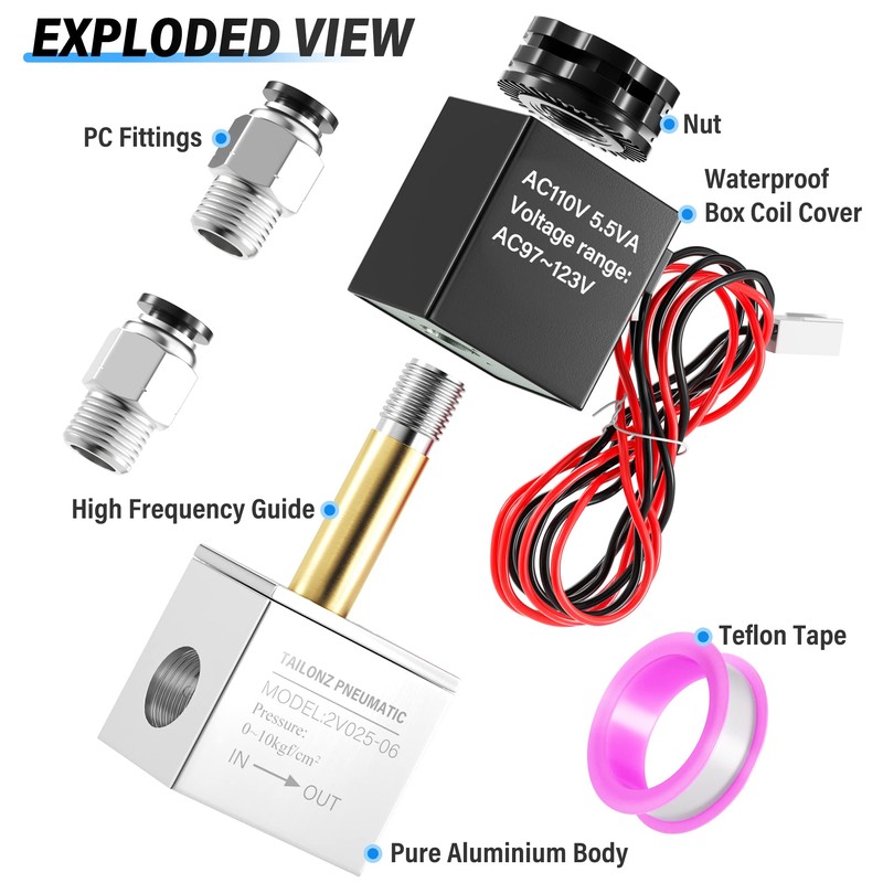 TAILONZ PNEUMATIC 1/8 Inch NPT 110V 2 Way Normally Closed