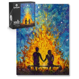 QuizQuirk 1000 Piece Puzzle, Romantic Couple by Campfire Painting Jigsaw Puzzle for Adults/Teens (Puzzle Saver Kit Included)