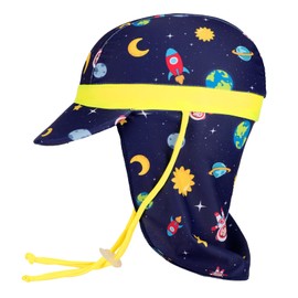 MK MATT KEELY Schirmmütze Kinder UV Schutz 50+ 1-10 Jahre Mädchen Jungen Elastische Sonnenhut mit Nackenschutz,Marine Weltraum
