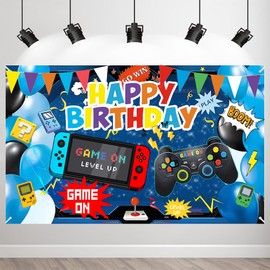 Gaming Birthday Decorations Boys Blue - 6.89 * 4.92 Ft Video Game Background Photo Booth Wall Controller Game Consoles Banner Backdrop For Kids Gamer Party Supplies