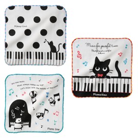 Gauze, Handkerchief, Cat Musical Notes, Piano, Panda Pattern, Set of 3, Comes Gift Wrapped, Perfect as a Gift