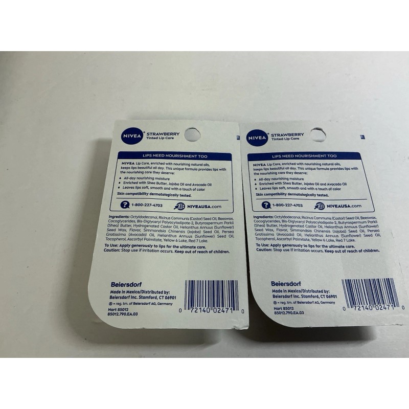 NIVEA Moisture, Lip Care Dual Pack Strawberry, 2 Packs, NIB