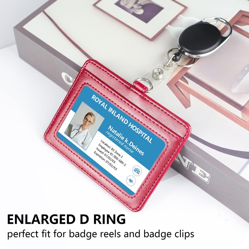 Teskyer Badge Holder with Lanyard, Leather ID Name Badge Card