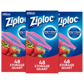 Ziploc Storage Bags, For Food, Sandwich, Organization and More, Smart Zipper Plus Seal, Quart, 48 Count (Pack of 3)