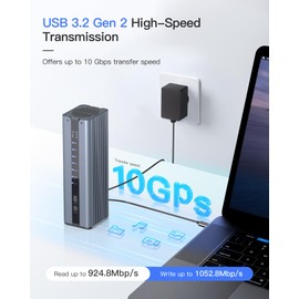 Inateck M.2 NVMe Dual SSD Enclosure with Cooling Fan, 10Gbps USB-C NVMe Docking Station for M.2 2230/2242/2260/2280 SSDs (M & B+M Key), SA02005