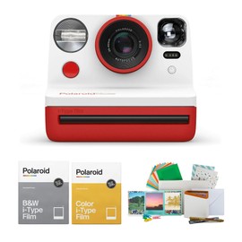 Polaroid Originals Now Viewfinder i-Type Instant Camera (Red) Bundle with Color Instant Film, Film Kit and B and W Film (4 Items)