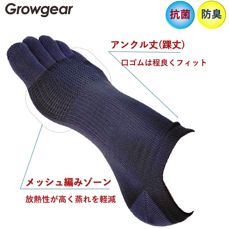 GROWGEAR 5 Toe Socks, 3 Pairs Ankle Length, L/3 Colors,