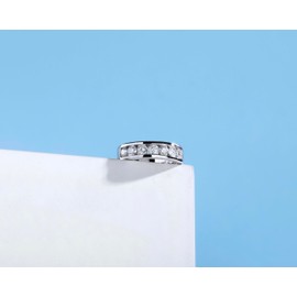 yoalincy Men Moissanite Ring Moissanite Eternity Wedding Band Ring, 1.4cttw D Color VVS1 Lab Diamond Channel Set, S925 Silver with 18K White Gold Plated Moissanite Wedding Engagement Anniversary,