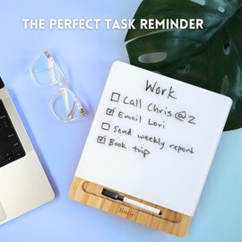 LINIIR White Glass Desktop Whiteboard with Adjustable Wood Stand - Small Desktop Dry Erase Board, Small Desk Whiteboard, Mini Whiteboard - Includes Accessories - for Desk, Home, School Supplies