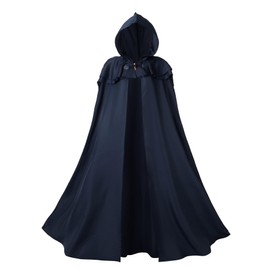 Regenboog Hooded Renaissance Cape for Women Men,Adult Medieval Cloak,Viking Cloak with Viking Sword Necklace, Blue, 51inch/130cm