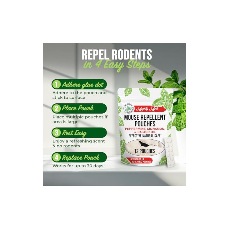 Mighty Mint Natural Rodent Repellent Pouches - 12 Count