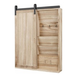American Furniture Classics Solid Wood Barn Door Style Corkboard and Letter and Key Storage Wall Organizer, Distressed Natural Finish
