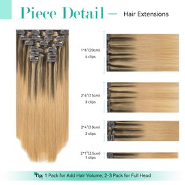Ukira Balayage Hair Extensions Real Human Hair, 12 Inch 100g 7pcs Medium Brown Mixed Golden Brown Ombre Honey Blonde Clip in Hair Extensions, Remy Human Hair Clip in Extensions for Women