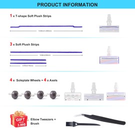 Plush Strips + Soleplate Wheels Replacement for Dyson V6 V7 V8 V10 V11 DC62 Direct Drive Cleaner Head Strips Felt Strips Rollers Replacement Parts