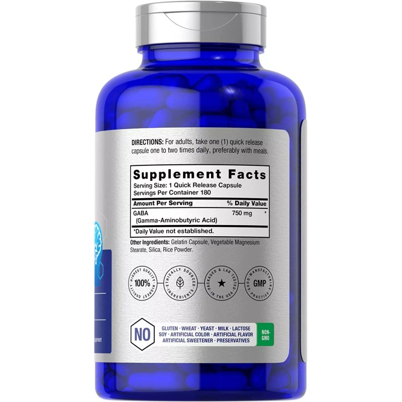Horbäach GABA 750mg | 180 Capsules | Gamma Aminobutyric Acid