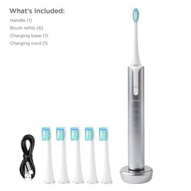 Soniclean Lux Sonic Toothbrush for Adults with 6 Toothbrush Heads, Rechargeable, Automatic, Sonic, Platinum