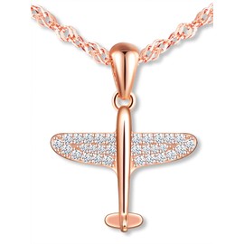 MicLee Women's Necklace 925 Sterling Silver Cubic Zirconia Cute Little Plane Pendant Chain with Gift Bag Super Gift for Couples Mother Daughter, Silver, Cubic Zirconia