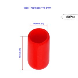 Ohamtes 50PCS ID6mm Red PVC Rubber End Cap, Vinyl Flexible End Cap, Round Pipe End Cap, Bolt Screw Protector Safety Cap