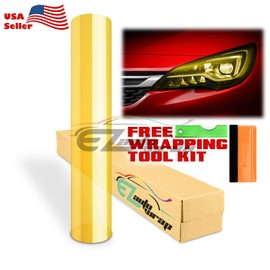 EZAUTO WRAP Free Tool Kit 12"x108" (1FT x 9FT) Glossy Golden Yellow Headlight Taillight Fog Light Side Marker Vinyl Tint Film Self Adhesive