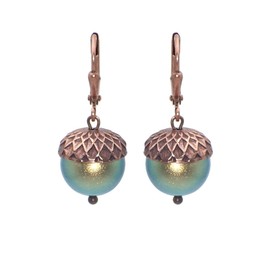Acorn Earrings with Light Green Crystal Simulated Pearls