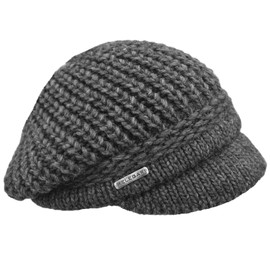 MELEGARI Knitted Hat with Visor Brenta Peak Hat Alpaca Wool Made in Italy Women Girls Autumn Winter, darkgray