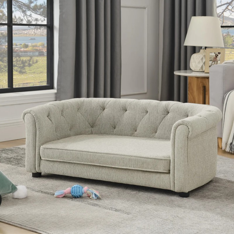 Pet Sofa with Arc-shaped Backrest and Armrests, Contemporary Rectangular Pet