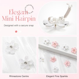 Becellen 20 Pezzi Haarklammer Klein Blumen, Mini Weiße 3D Haarschmuck Kleine Perlen Haarspange mit Strass Elegante Hochzeit Haarklammer Kommunion Mädchen Haar-Accessoires für Frauen Mädchen