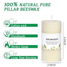 Beeswax Pillar Candles, 2x4 inch White Honeycomb Bees Wax Pillar Candle Set of 4 - Unscented Smokeless and Dripless - Approx 8 Hours Burn for Home Decor, Party, Christmas, Dinner