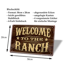 Welcome to The Ranch Wild Western Decoration Sign - Retro Decoration for Cowboys and Cowgirls - Metal Sign for the Farm or Home - Wild West Feeling with Decorative Sign - 20 x 30 cm