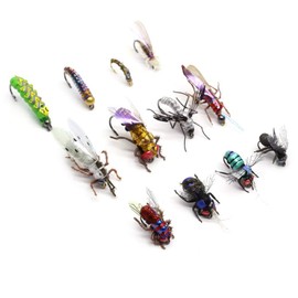 YZD Realistic Trout Hand Tie Fly Fishing Flies Collection Dry Wet Nymph Fly Assortment with Fly Box Lures Kits 12/16/18/22/36/48Pcs (Mix Kit 12pcs)