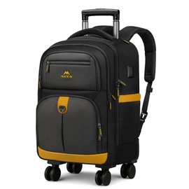 MATEIN Rolling Backpack with 4 Spinner Wheels, 17 Inch Roller Backpack with USB Charging Port, Water Resistant Rolling Computer Bag Carry On Luggage, Business Travel Wheeled Bag for Women Men