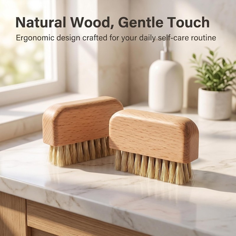 Wooden Nail Brush,Nail Cleaning Brushes, Natural Beech Wood Bristle Nail