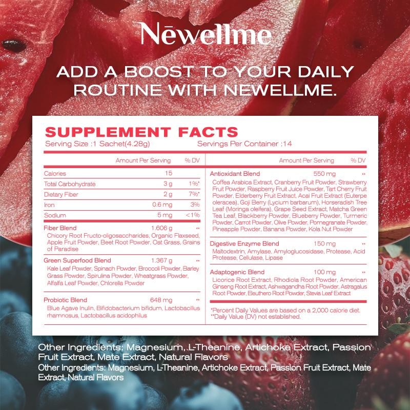 NEWELLME Happy Cleanse - Superfood Powder/Probiotics/Digestive Enzymes/Moringa - Supports gut