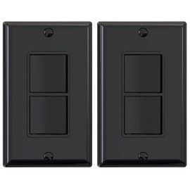 ELEGRP Decorator Double Rocker Light Switch, Two Single Pole Electrical Paddle, 15A 120V, In-Wall On/Off, Self-grounding, Wall Plate Included, UL Listed (2 Pack, Glossy Black)