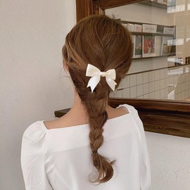 Inateannal Vintage Bow Hair Clips For Women Silk Bow Hair Clip Small Bow Bowknot Barrettes White Satin Bow Hair Accessories French Bow Tail Clips Cute Tiny Hair Bow Clip