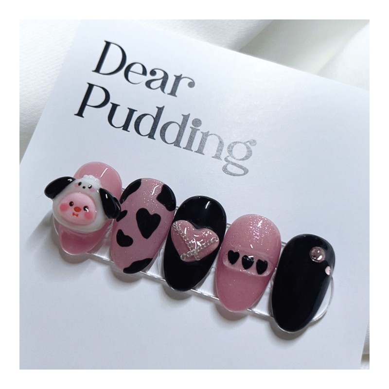 [Handmade Nail Tips] Pink Cow Nail Tips - Petit Almond