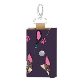 French Bulldog Heads Puppies Dogs Colorful1 PC Unisex PU Leather Key Bag, Keychain ID card Holder, Snap Closure Money Case Wallets Pouch Bag Organizer with 6 Metal Hooks