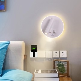 AIRTWESD USB Charging Port Wall Wash Light White Bed LED with Interior Wall Adjustable Spotlight Reading lamp Wall lamp Bedroom Indoor Bedside Lamp 3000K (3W + 9W)