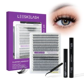 LEESKELASH DIY Lash Extension Kit, 280pcs Eyelash Extensions, D Curl 9-16mm 30D 40D lash clusters, Bond and Seal, Tweezers for Self Use at Home,User Manual for Beginners (30D+40D kit, 280Pcs)