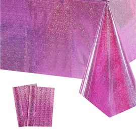 2Pcs 137x274cm Hot Pink Tablecloth for Hot Pink Party Decorations,Plastic Holographic Table Cloths Foil Table Cover Metallic Disco Tablecloth for Outdoor Picnic,Birthday,Christmas Party Decorations