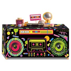 Frienda 6FT 80s 90s Theme Tablecloth 80s Birthday Table Cloth Retro Radio Table Cover Hip Hop Party Decoration 90s Theme Supplies for Back to 80's 90's Hip Hop Birthday Party Decor Supplies