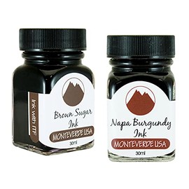 Monteverde 60ml Core Fountain Pen Ink Bottle (30ml Brown Sugar Ink Bottle G309BS, 30ml Napa Burgundy Ink Bottle G309NB)